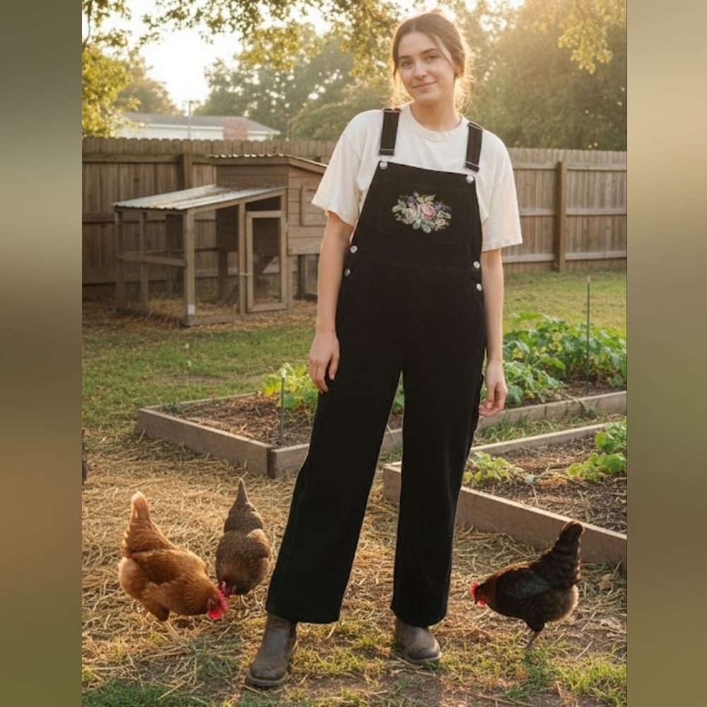 Victorian Trading Co. Embroidered Corduroy Wide Leg Womens Overalls Sz M Y2K 90s - Picture 14 of 14